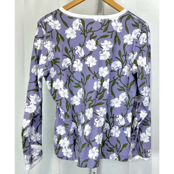 GARNET HILL Asian Wrap Organic Cotton Pajamas Set Long Sleeve Top Pants Purple S - Picture 3 of 12